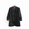 Ruched Cuff Women Spring Autumn Blazers Three Quarter Sleeve Office Lady Solid Suit Jacket Shawl Collar Pockets Coat for Female