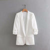 Ruched Cuff Women Spring Autumn Blazers Three Quarter Sleeve Office Lady Solid Suit Jacket Shawl Collar Pockets Coat for Female