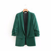 Ruched Cuff Women Spring Autumn Blazers Three Quarter Sleeve Office Lady Solid Suit Jacket Shawl Collar Pockets Coat for Female