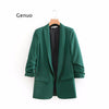 Ruched Cuff Women Spring Autumn Blazers Three Quarter Sleeve Office Lady Solid Suit Jacket Shawl Collar Pockets Coat for Female
