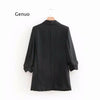 Ruched Cuff Women Spring Autumn Blazers Three Quarter Sleeve Office Lady Solid Suit Jacket Shawl Collar Pockets Coat for Female