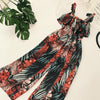 Ruffle Leaf print sexy lace up jumpsuits Boho green sleeveless rompers women jumpsuit 2022 Beach chiffon summer jumpsuit