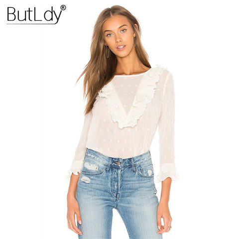 Ruffles Long Sleeve Blouse Shirt Floral Print White Autumn 2022 Slim Blouse Women Elegant Fashion Streetwear Shirt Ladies Tops