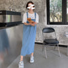 Ruiiishi Korean basic loose cover meat adjustable shoulder belt denim strap skirt temperament gentle casual dress