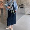 Ruiiishi Korean basic loose cover meat adjustable shoulder belt denim strap skirt temperament gentle casual dress