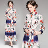Runway Boho Long Maxi Dress 2022 Spring Vintage Floral Print Shirt Collar Latern Sleeve Bow Sashes Dress Woman Clothing M67467