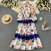 Runway Boho Long Maxi Dress 2022 Spring Vintage Floral Print Shirt Collar Latern Sleeve Bow Sashes Dress Woman Clothing M67467