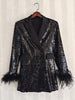 Runway Embroidered Sequin Bling Feather Long Sleeve Suit Coat Women Suit Collar Long Sleeve Slim Fit Blazer Club Autumn Clothes