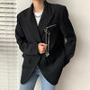 Runway Black Jacket Blazer Silver Metal Chain Long Sleeve Casual Trend Blazers Coat Woman Outwear Spring 2022