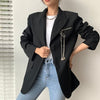Runway Black Jacket Blazer Silver Metal Chain Long Sleeve Casual Trend Blazers Coat Woman Outwear Spring 2022