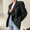 Runway Black Jacket Blazer Silver Metal Chain Long Sleeve Casual Trend Blazers Coat Woman Outwear Spring 2022