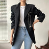 Runway Black Jacket Blazer Silver Metal Chain Long Sleeve Casual Trend Blazers Coat Woman Outwear Spring 2022