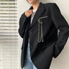 Runway Black Jacket Blazer Silver Metal Chain Long Sleeve Casual Trend Blazers Coat Woman Outwear Spring 2022