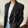 Runway Black Jacket Blazer Silver Metal Chain Long Sleeve Casual Trend Blazers Coat Woman Outwear Spring 2022