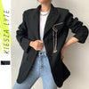 Runway Black Jacket Blazer Silver Metal Chain Long Sleeve Casual Trend Blazers Coat Woman Outwear Spring 2022