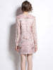 Runway Bow Ribbon Embroidery Peter Pan Collar Jacquard Dress Women Spring Full Sleeve Mini Pink Party Vestidos Lady New