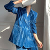 Runway Pant Suits 2 Piece Set for Women Blue Velvet  Blazer Jacket & Trouser 2022 Spring Autumn Korean Suits Sets