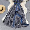 Runway  Sleeveless Dresses 2023 Women Polo Neck Single Breasted Vintage Floral Print Patchwork Denim Maxi Dress Robe