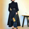 Runway Woman Spring Winter Elegant Black Turtleneck Tops And Long Black Party Skirt Suits Twinset NS361
