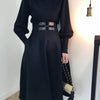 Runway Woman Spring Winter Elegant Black Turtleneck Tops And Long Black Party Skirt Suits Twinset NS361