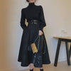 Runway Woman Spring Winter Elegant Black Turtleneck Tops And Long Black Party Skirt Suits Twinset NS361