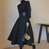 Runway Woman Spring Winter Elegant Black Turtleneck Tops And Long Black Party Skirt Suits Twinset NS361