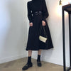 Runway Woman Spring Winter Elegant Black Turtleneck Tops And Long Black Party Skirt Suits Twinset NS361
