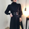 Runway Woman Spring Winter Elegant Black Turtleneck Tops And Long Black Party Skirt Suits Twinset NS361