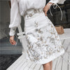 Runway Spring Skirt Suits Women's Sheer Lantern Sleeve Bows Chiffon Blouses Tops + Vintage Beaded Flower Appliques Skirts NS354