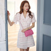 Runway Summer Elegant Plaid OL Women's  Dress Causal Tweed Double Breasted Suit Blazer Female Casacos