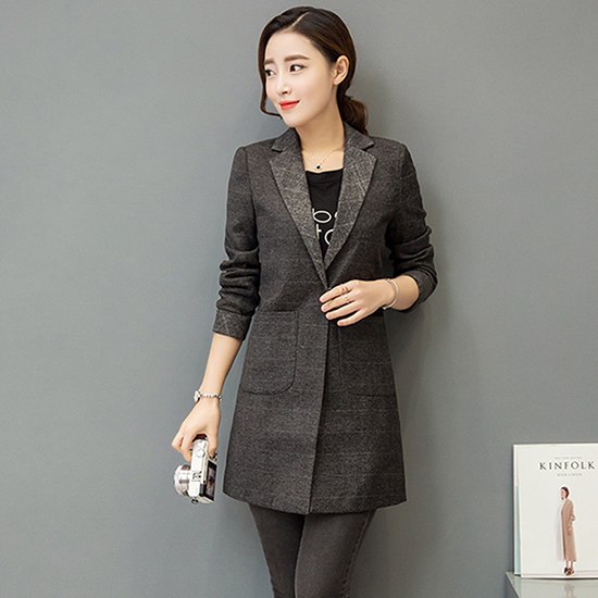 Spring Autumn Office Lady Long Sleeve Blazers Women Notched Elegant Pockets Lapel Quality Long Oversize Blazer Outwear