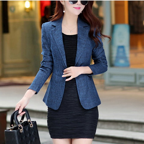 S-3XL New Women's Blazer Spring Autumn 2022 Fashion Classic Solid Color Linen Cotton Small Blazers Coat Slim Outerwear Work Tops