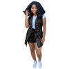 S-3xl Two Piece Set Women Summer Striped Suit Vest Jacket and Shorts Sets Elastic Waist Pants