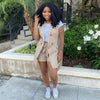 S-3xl Two Piece Set Women Summer Striped Suit Vest Jacket and Shorts Sets Elastic Waist Pants