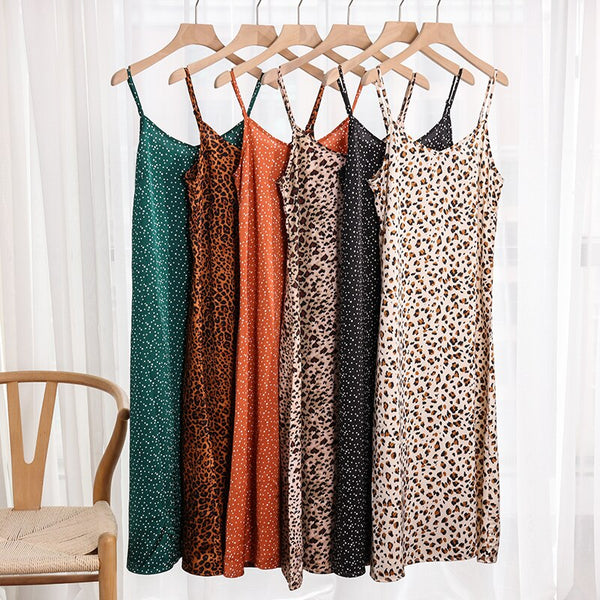 S-4XL Korean Polka Dot Summer Women Dress Spaghetti Strap Boho Leopard Print Maxi Party Vestidos Plus Size M30262