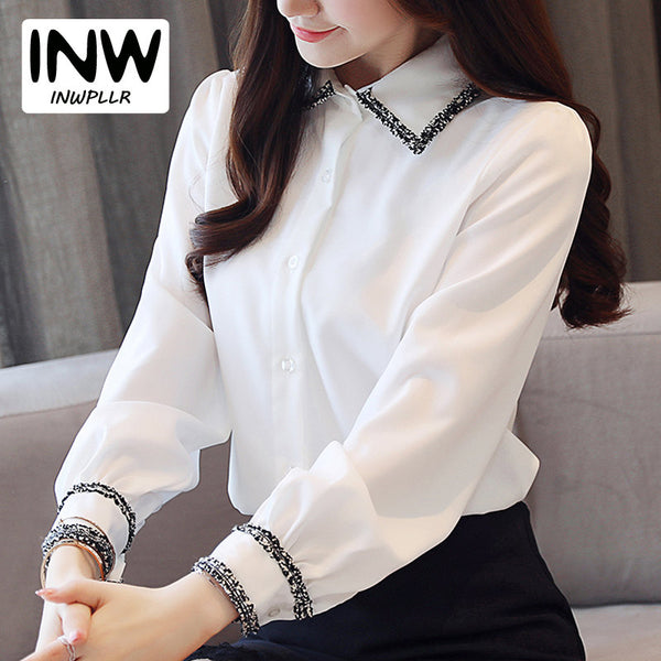 S-4XL Plus Size Blouse Women 2019 Autumn Office Shirts Female Fashion Patchwork Tops Ladies Long Sleeve Chiffon Blusas Mujer