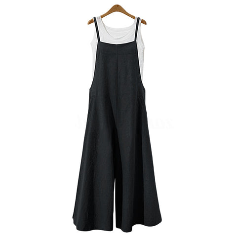 S-5XL 2022 Summer Women Strappy Solid Comfy Wide Leg Jumpsuits Women's Casual Loose Dungarees Bib Overalls Cotton Linen Rompers