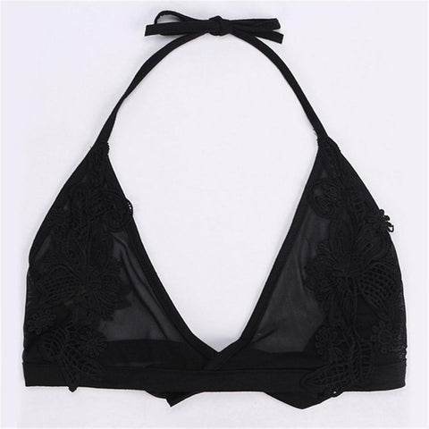 S-5XL Summer Women Lace Floral Mesh Bralette Bralet Bra Black White Sexy Halter Bustier Crop Tank Top Cami Vest Plus Size