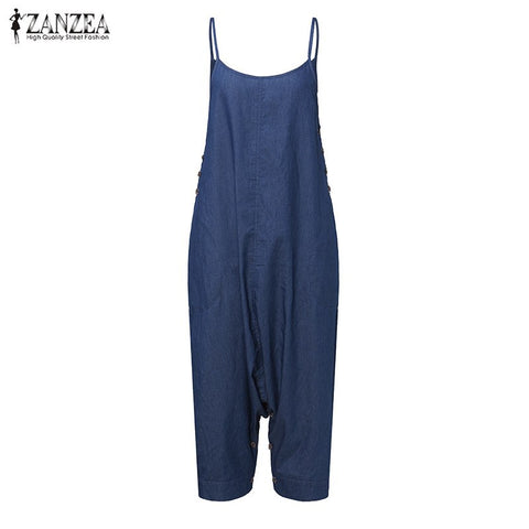 S-5XL Women Oversized Buttons Strappy Harem Romper Loose Dungaree Overalls Bib Pants Baggy Suspender Skirt Jumpsuit 2022
