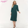 S.FLAVOR Green Single Breasted A-line Working Dress Elegant Pleated Autumn Dress For Women Winter Midi Vestidos De