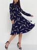 S.FLAVOR Women Feather Printing Chiffon Dress 2023 Spring Summer Long Sleeve Bohemian Midi Dresses Female Retro Vestidos