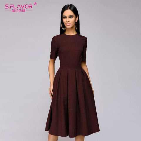 dot printing draped mid-calf dress New Fashion Women O-neck short sleeve botto  autumn vestidos casual knitted dress