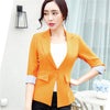 S To 4XL Candy Color Women's Blazer Half Sleeve With Turnback Cuff Patchwork Female Suit Jackets Button Pockets Blazers Womens