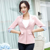 S To 4XL Candy Color Women's Blazer Half Sleeve With Turnback Cuff Patchwork Female Suit Jackets Button Pockets Blazers Womens