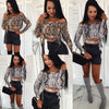 S-XL Women's Sexy Snake Printed Off Shoulder Tops Blouse Ladies Casual Slim Fit Long Sleeve Tee Shirt