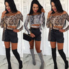 S-XL Women's Sexy Snake Printed Off Shoulder Tops Blouse Ladies Casual Slim Fit Long Sleeve Tee Shirt