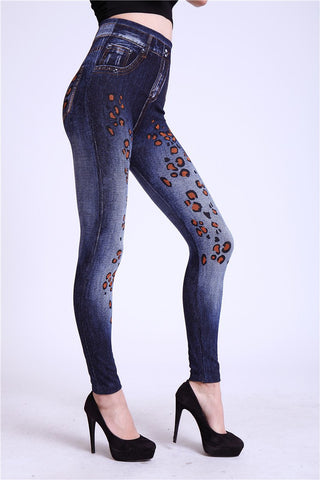 S-XL High Elastic Women Leggings Black Cat Imitation Jeans Pattern Fashion Slim Seamless Pants Trousers Denim Leggings