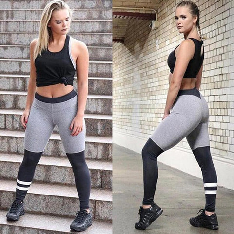 S-XL Sexy Gray Stitching Woman Fitness Leggings Slim Long Trousers Patchwork Splice Casual Pants Elastic Workout Women Leggings