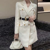 S-XXXLProduct Suit Collar Slim Temperament Dress Double Breasted Lace-up Long Coat Suit Skirt Commuting Simple Jacket Top