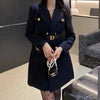 S-XXXLProduct Suit Collar Slim Temperament Dress Double Breasted Lace-up Long Coat Suit Skirt Commuting Simple Jacket Top